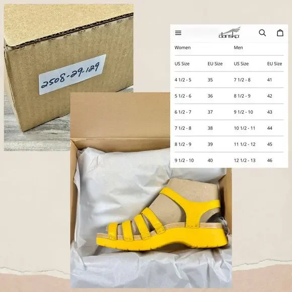 NEW Dansko Roxie Yellow Strappy Leather Clog Sandals 38 7.5-8 - Picture 11 of 12